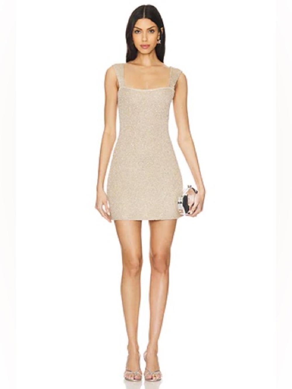 LPA Revolve Sparkle Knit Tank Dress in Tan Cream Gold Large